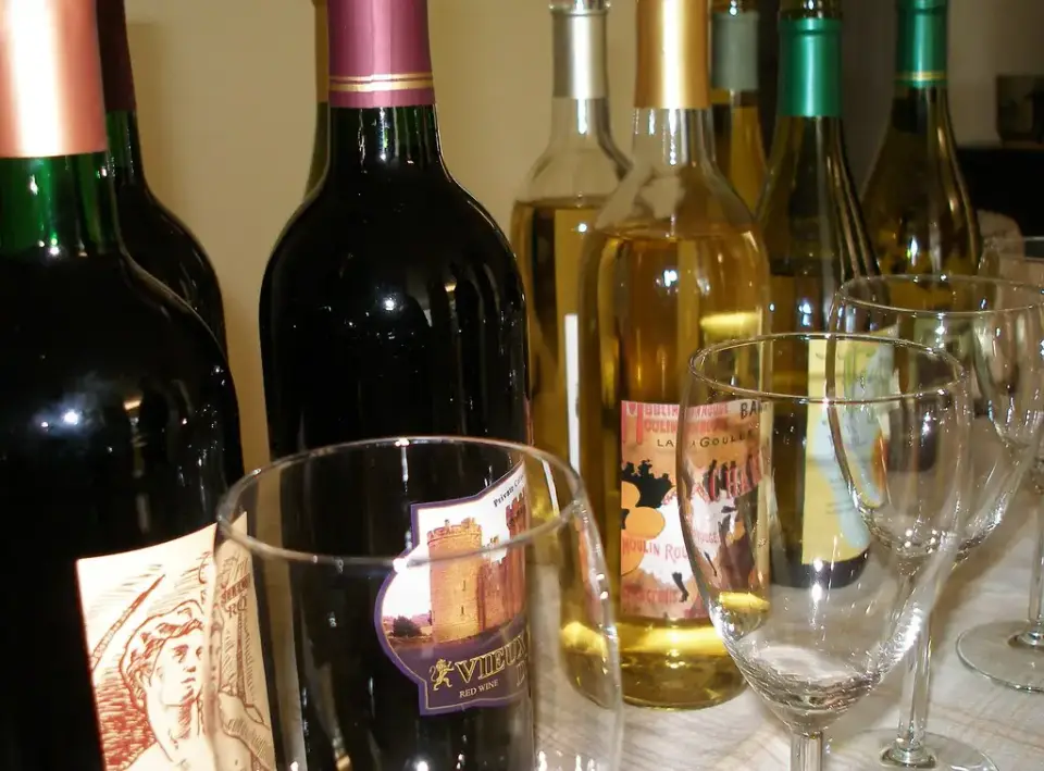 Wine glasses lined up for a food pairing
