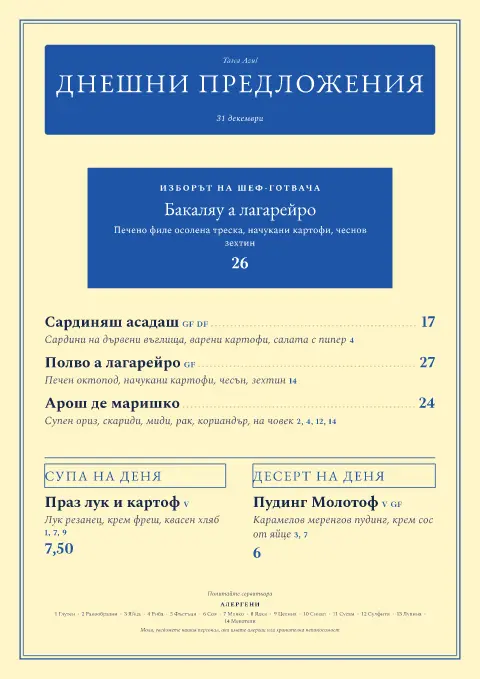 Кобалтови приливи – преглед на шаблон за меню