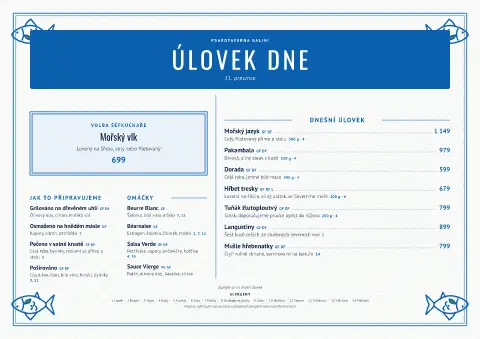 Bílené sítě – náhled šablony jídelního lístku