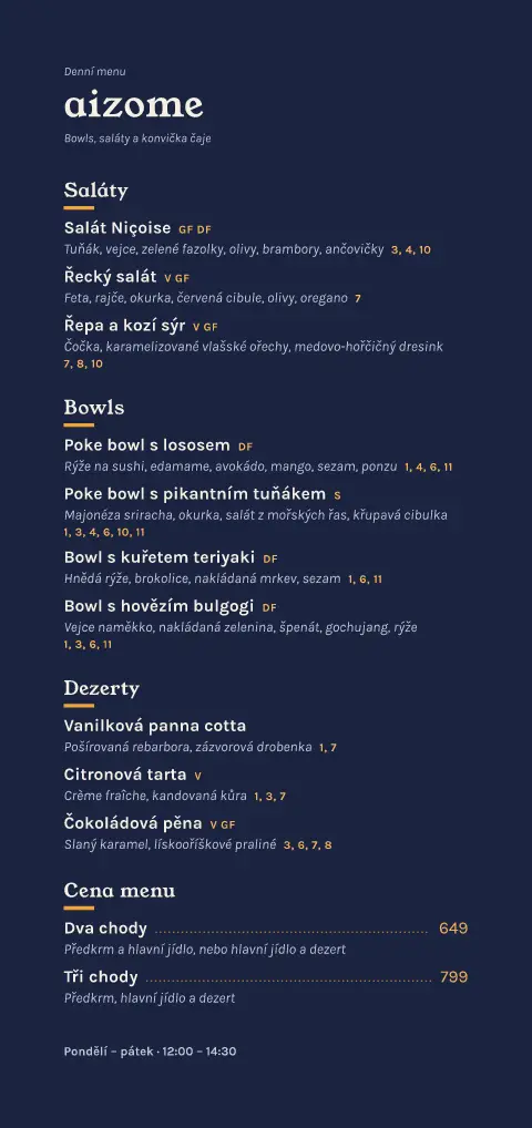 Indigový list – náhled šablony jídelního lístku