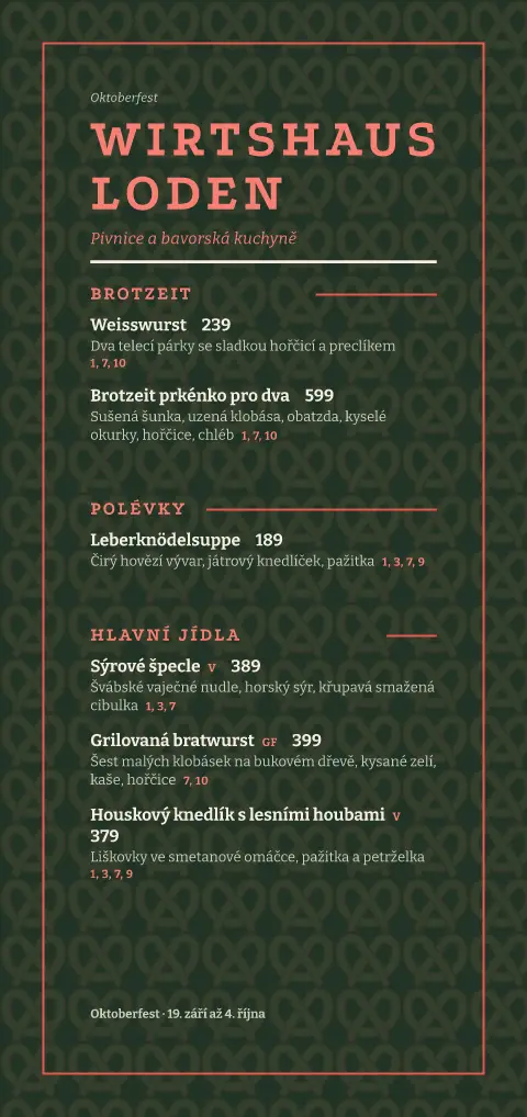 Lodenový preclík – náhled šablony jídelního lístku