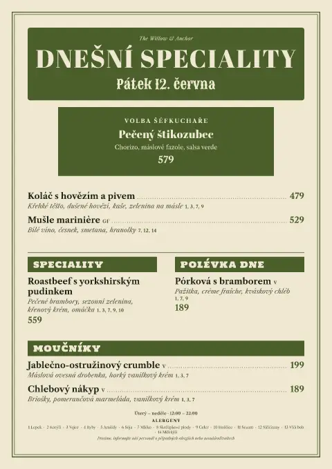 Vrba a břidlice – náhled šablony jídelního lístku