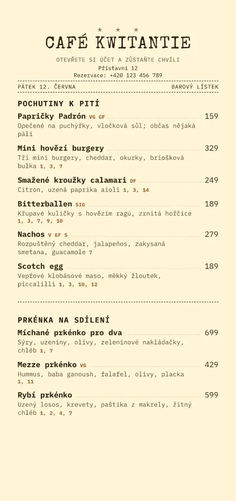 Máslový účet – náhled šablony jídelního lístku