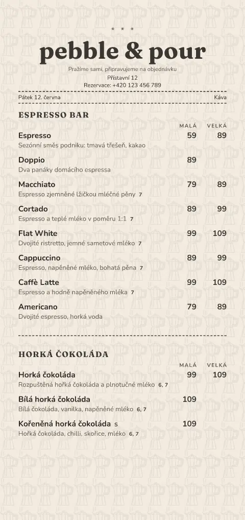 Moka stvrzenka – náhled šablony jídelního lístku