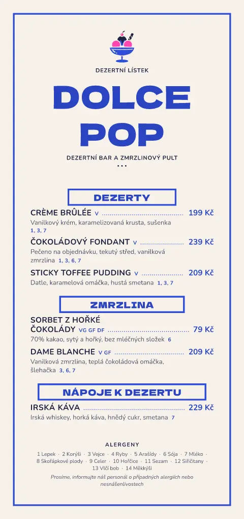 Pop zmrzlina – náhled šablony jídelního lístku