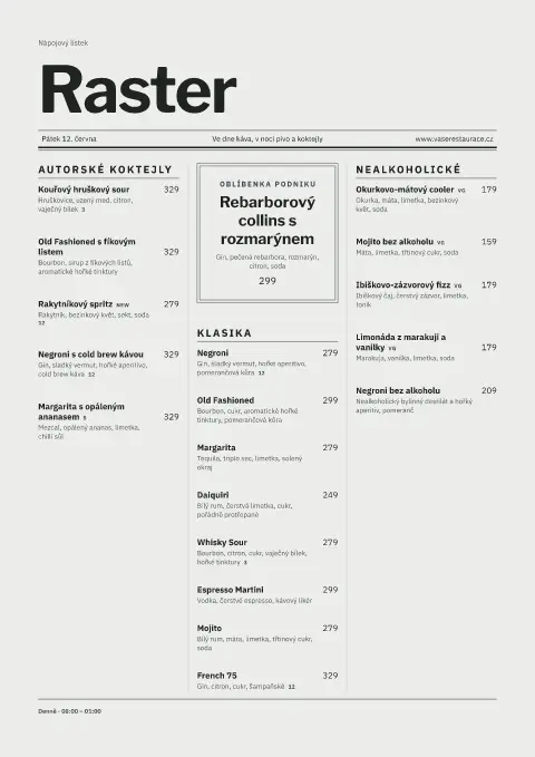 Mřížka gazety – náhled šablony jídelního lístku