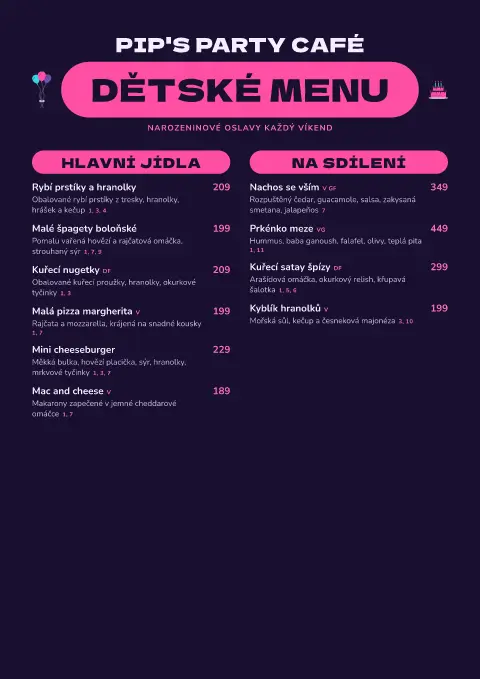 Oslavný klikyhák – náhled šablony jídelního lístku