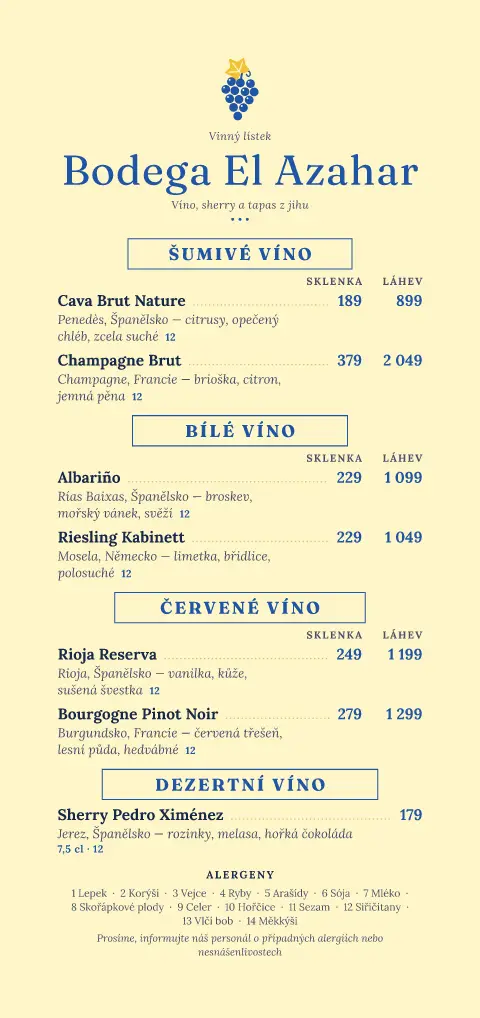 Patio Bodega – náhled šablony jídelního lístku