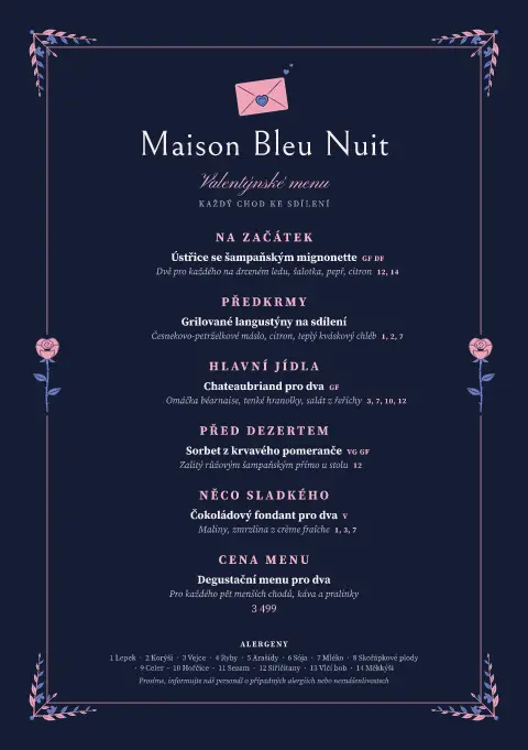 Měsíční růže – náhled šablony jídelního lístku
