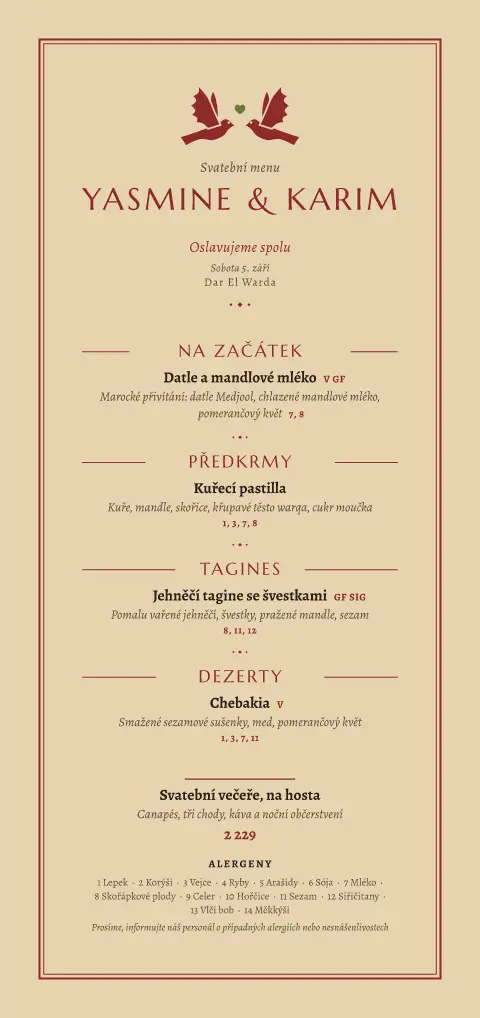 Sliby růžové vody – náhled šablony jídelního lístku