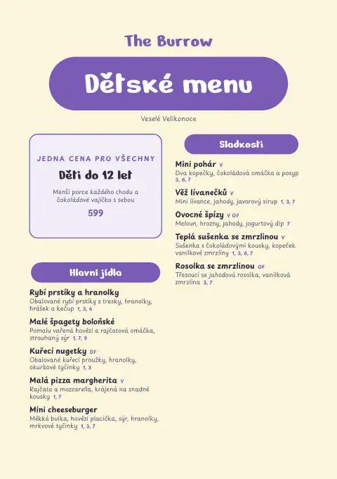 Hledání vajíček – náhled šablony jídelního lístku