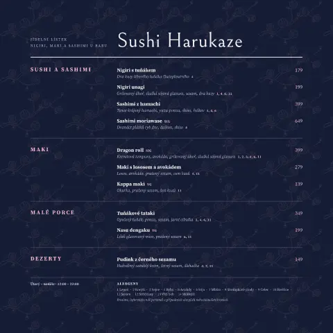 Sakurové řady – náhled šablony jídelního lístku