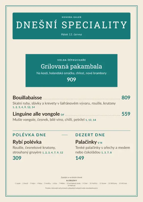 Jadranská břidlice – náhled šablony jídelního lístku