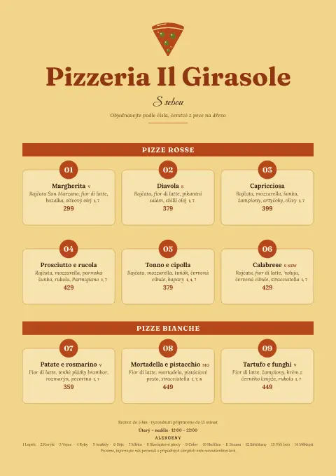 Pizza Tombola – náhled šablony jídelního lístku
