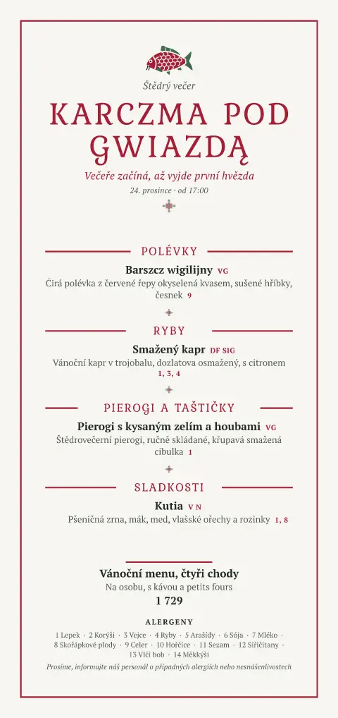 První hvězda – náhled šablony jídelního lístku