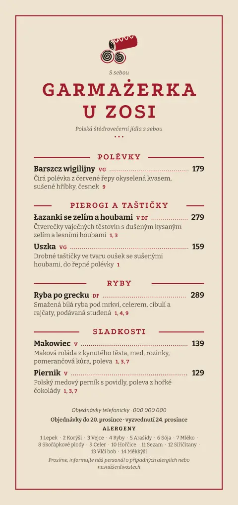 Balíček na Wigilii – náhled šablony jídelního lístku