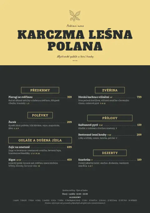 Lesní břidlice – náhled šablony jídelního lístku