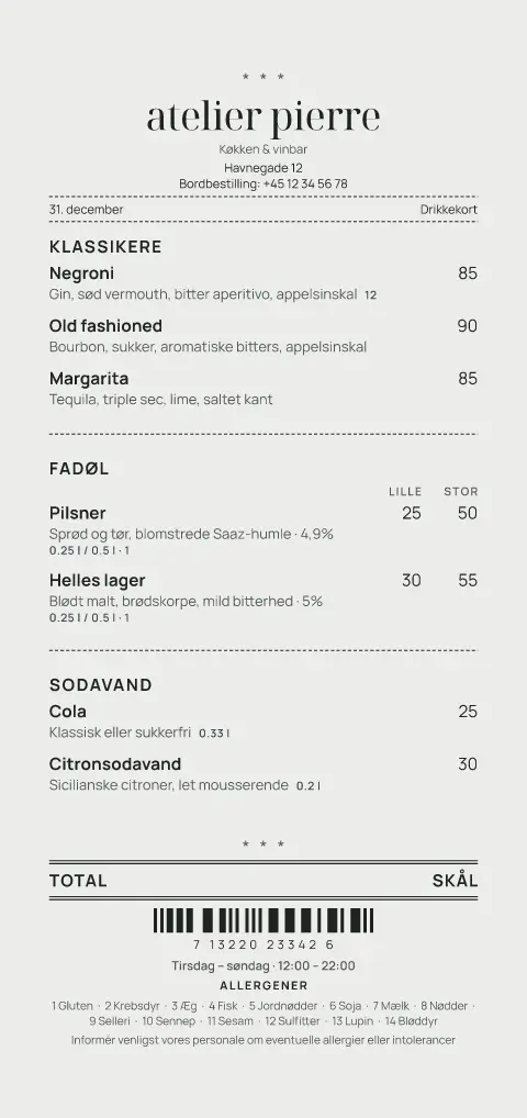 Stenbon – forhåndsvisning af menukortskabelon