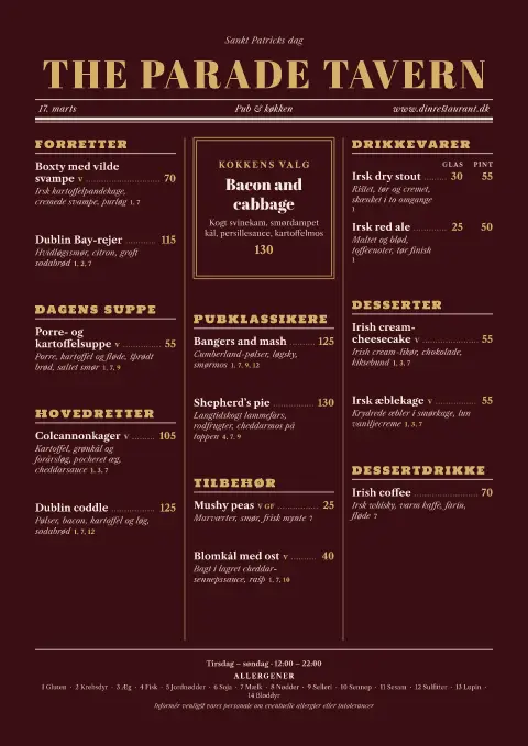 Oksblodsparaden – forhåndsvisning af menukortskabelon