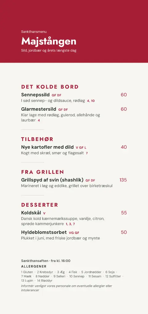 Majstangsrød – forhåndsvisning af menukortskabelon