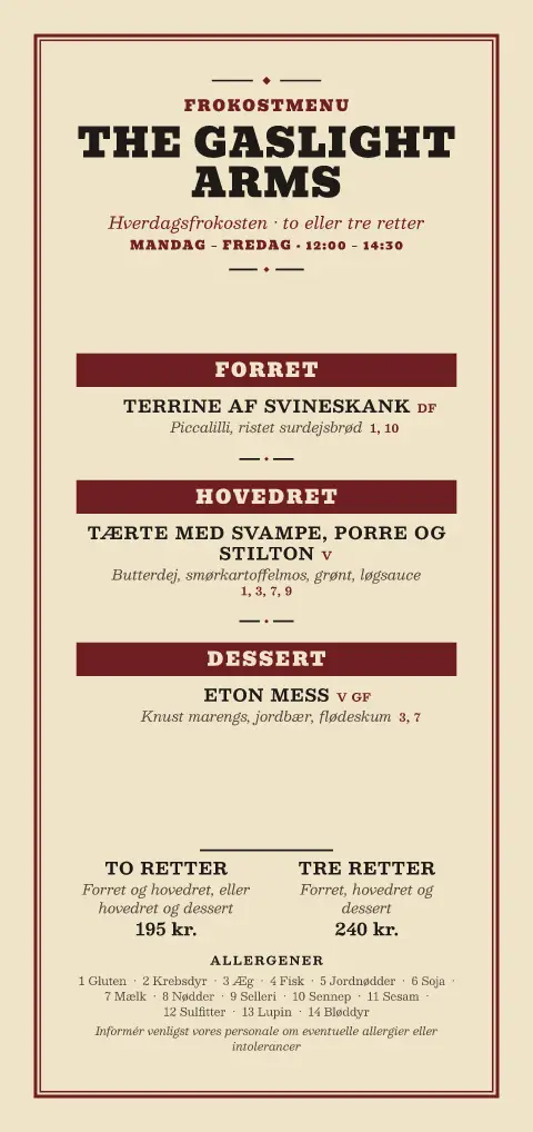 Gaslysfrokost – forhåndsvisning af menukortskabelon