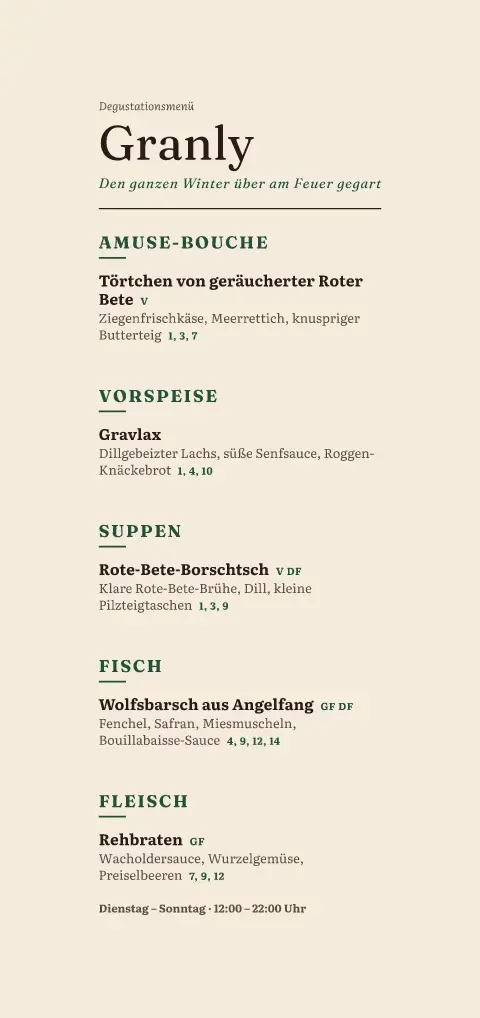 Kiefernglut – Vorschau der Speisekarten-Vorlage