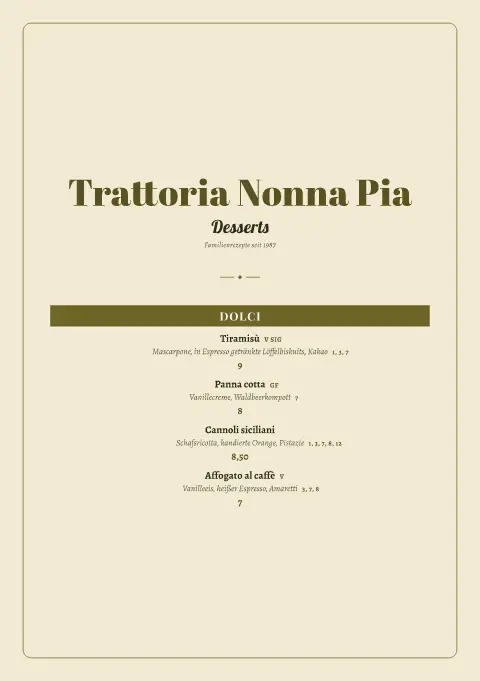 Dolce Tovaglia – Vorschau der Speisekarten-Vorlage