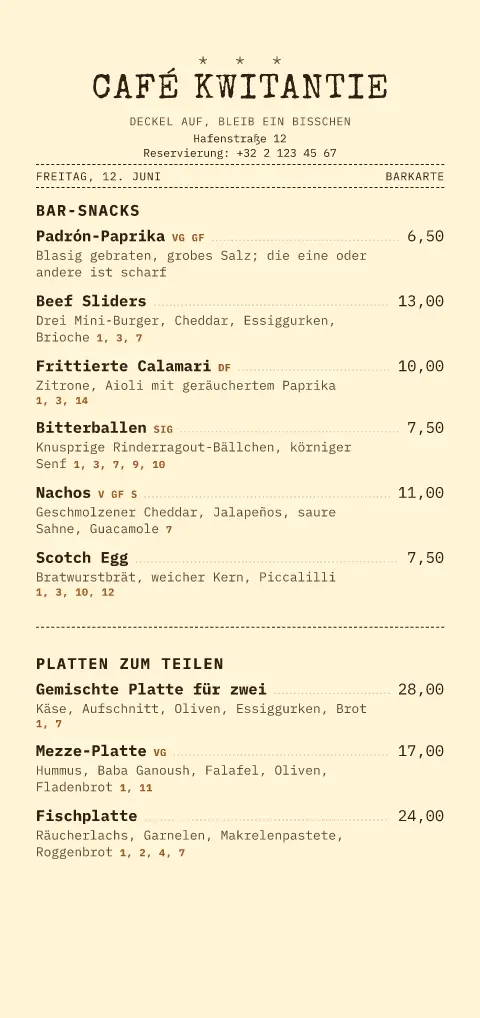 Butter-Bon – Vorschau der Speisekarten-Vorlage
