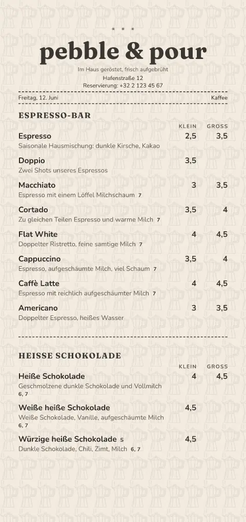 Moka-Bon – Vorschau der Speisekarten-Vorlage