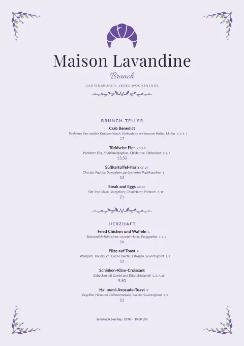 Lavendel-Morgen – Vorschau der Speisekarten-Vorlage