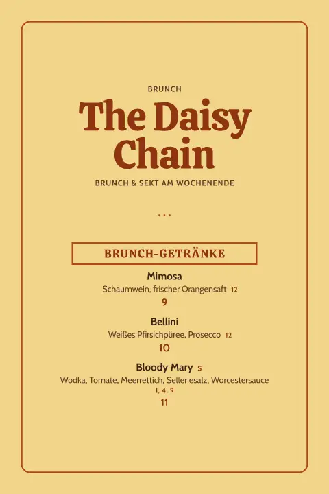 Disco-Mimosa – Vorschau der Speisekarten-Vorlage