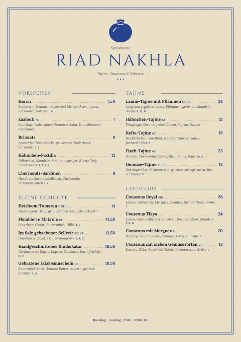 Lapis-Riad – Vorschau der Speisekarten-Vorlage