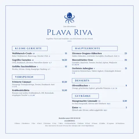 Riva-Kobalt – Vorschau der Speisekarten-Vorlage