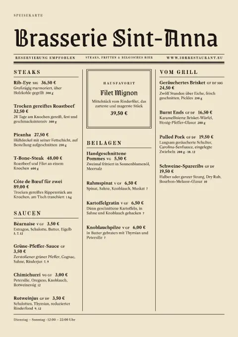 Entrecôte-Ausgabe – Vorschau der Speisekarten-Vorlage