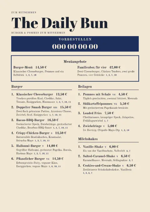 Brötchen-Bulletin – Vorschau der Speisekarten-Vorlage