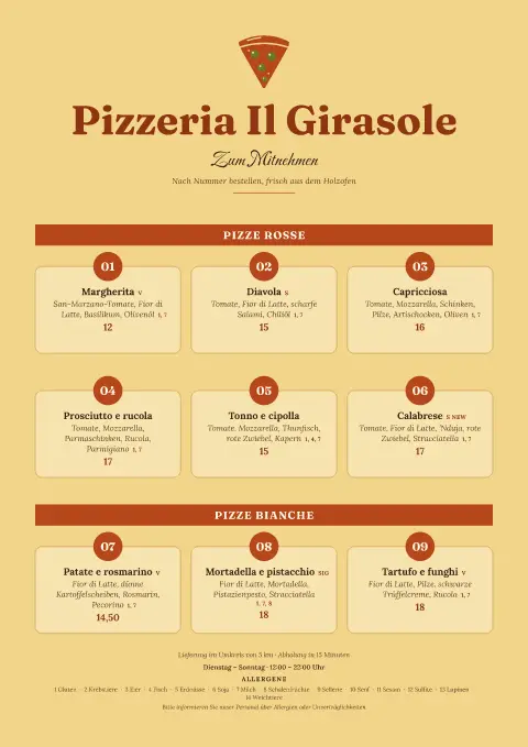 Pizza-Tombola – Vorschau der Speisekarten-Vorlage