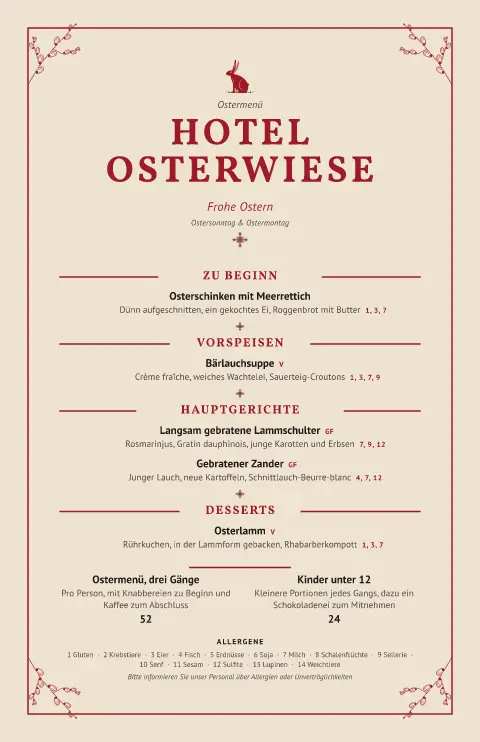 Leinenhase – Vorschau der Speisekarten-Vorlage
