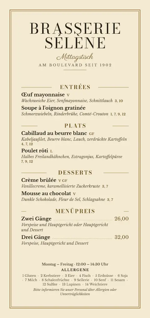 Champagner-Mittag – Vorschau der Speisekarten-Vorlage