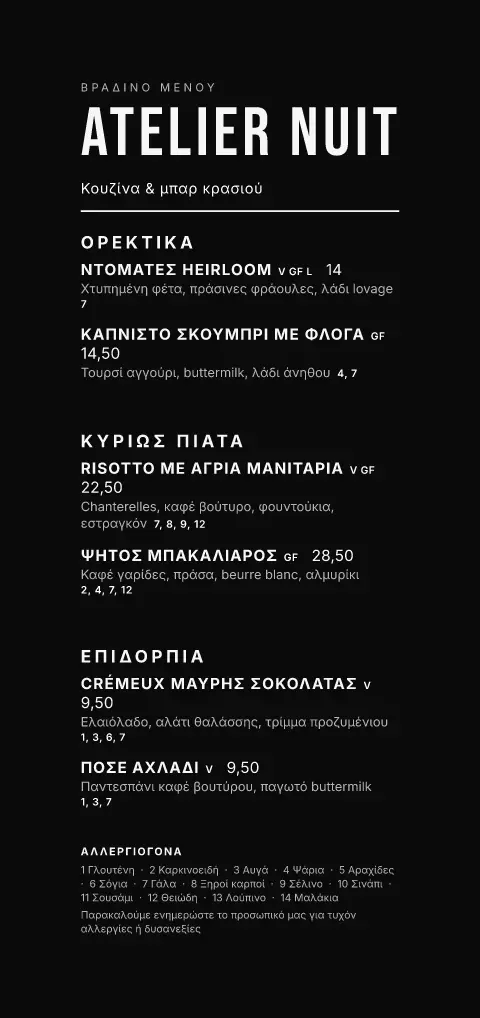 Στήλη Noir – προεπισκόπηση προτύπου μενού
