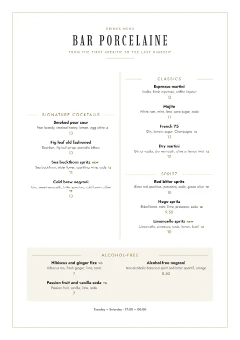 Porcelain Pour – menu template preview