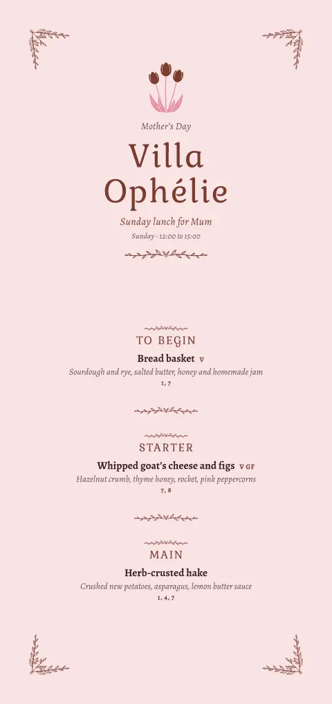 Iris Sunday – menu template preview