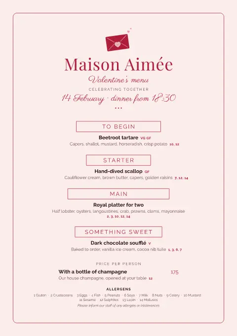 Blush Rendezvous – menu template preview
