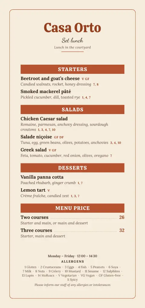 Terracotta Orto – menu template preview