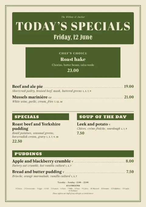 Willow Slate – menu template preview