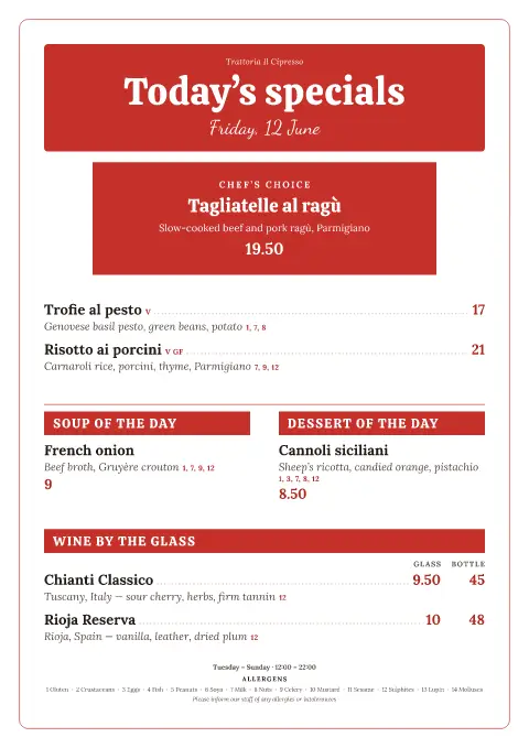 Cypress Chalk – page 1 of the menu template