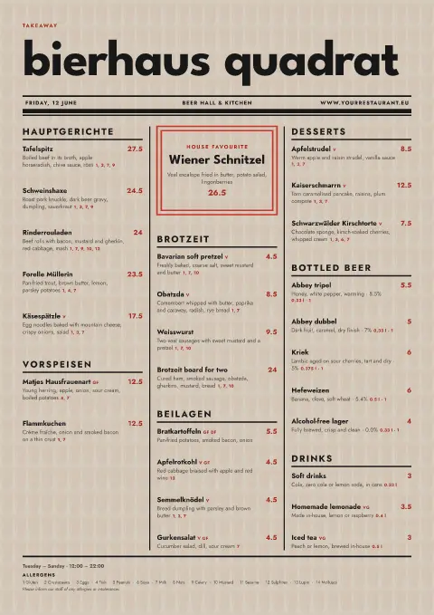 Bauhaus Bierblatt – menu template preview