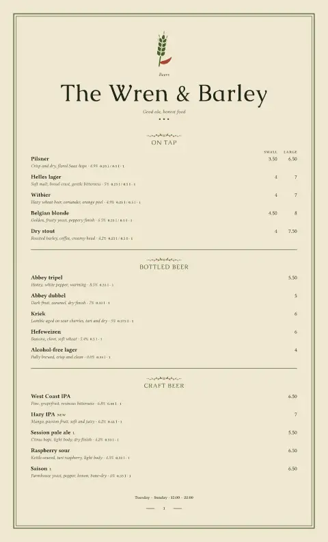 Willow & Barley – menu template preview