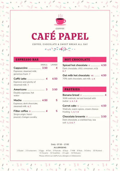 Fiesta Crema – menu template preview
