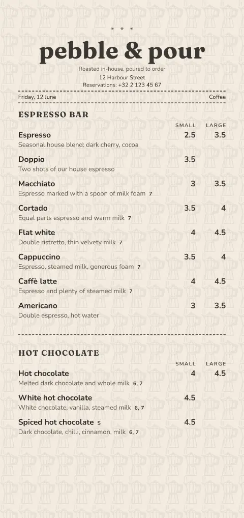 Moka Slip – page 1 of the menu template