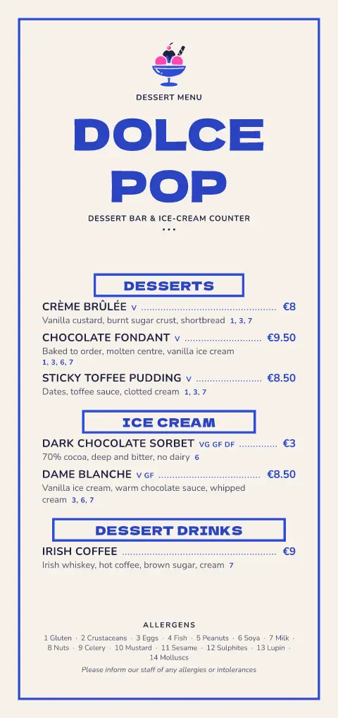 Sundae Pop – menu template preview